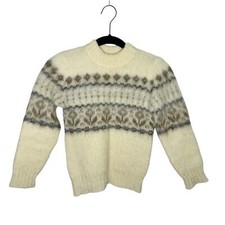 Alfoss Icewear sz 8 vintage cream off white brown fair isle pullover sweater kid
