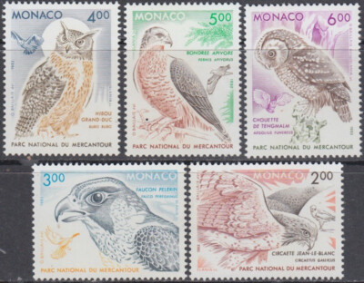 MONACO Sc #1843-7 CPL MNH SET of 5 - VARIOUS BIRDS of PREY | eBay