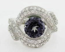LAB CREATED  2.54 Cts ALEXANDRITE & WHITE SAPPHIRES RING .925 Silver - NWT