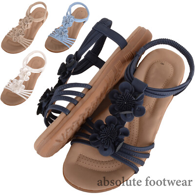 Damen Frauen einfache Slipper Blumen Sommer Sandale mit Gummizug hinten Riemen