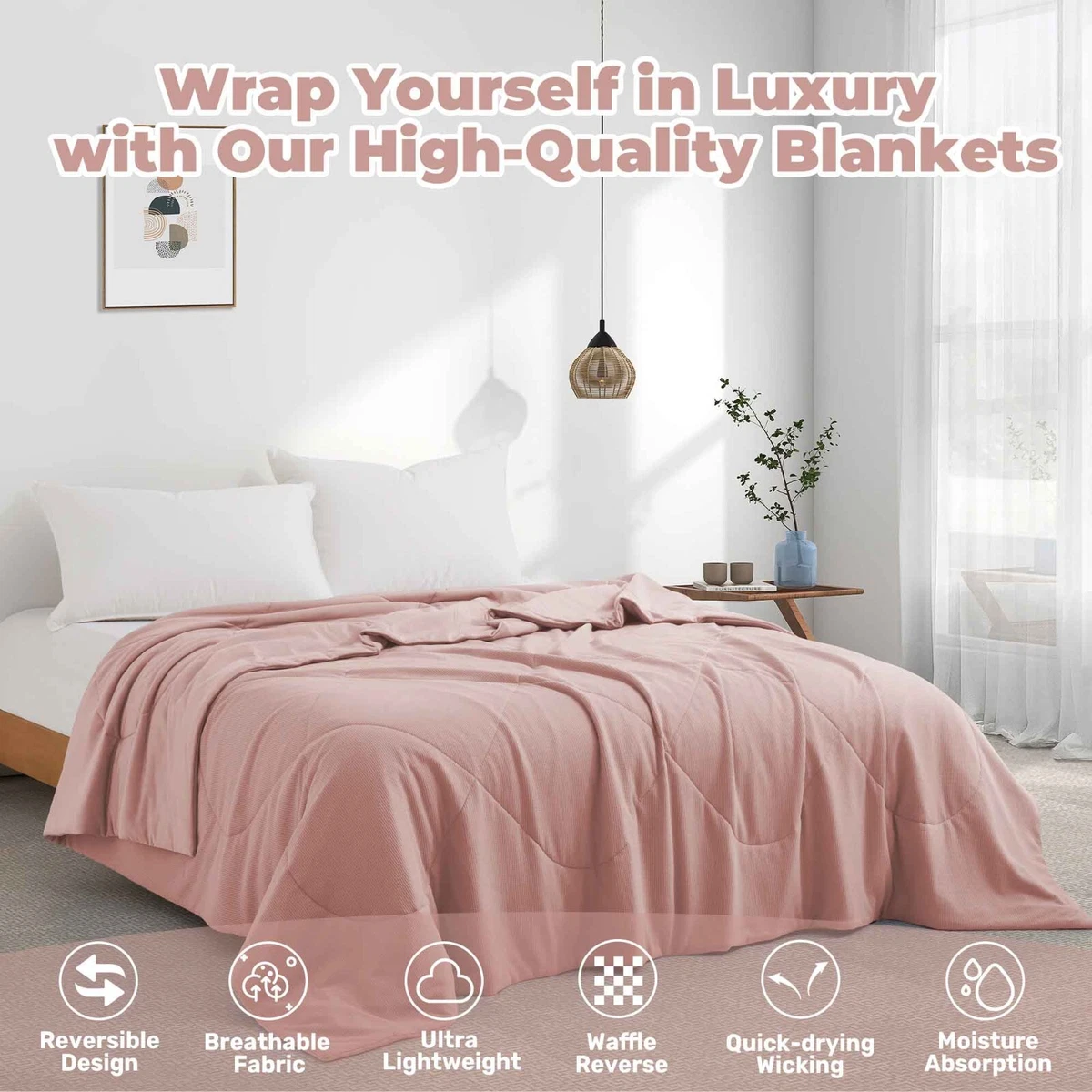 Oversized Summer Cooling Waffle Blanket Comforter Reversible Q-max 0.39 Cool