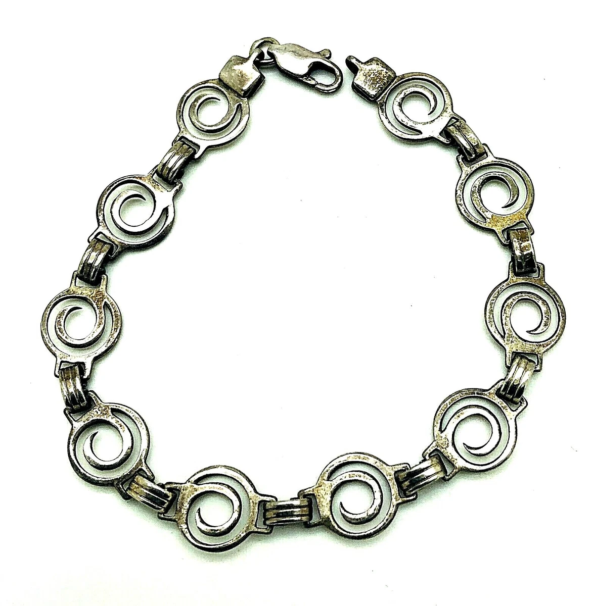 Modernist Geometric .925 Sterling Silver Bracelet Signed MF GB Tested