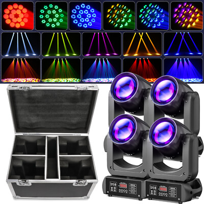 4X 200W 18 Prisma LED Beam Moving Head Mit Flightcase Bühnenlicht DMX Spot Licht