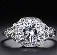 2.00ct Round CZ Vintage Art Deco Engagement Wedding Ring Solid 925 Silver