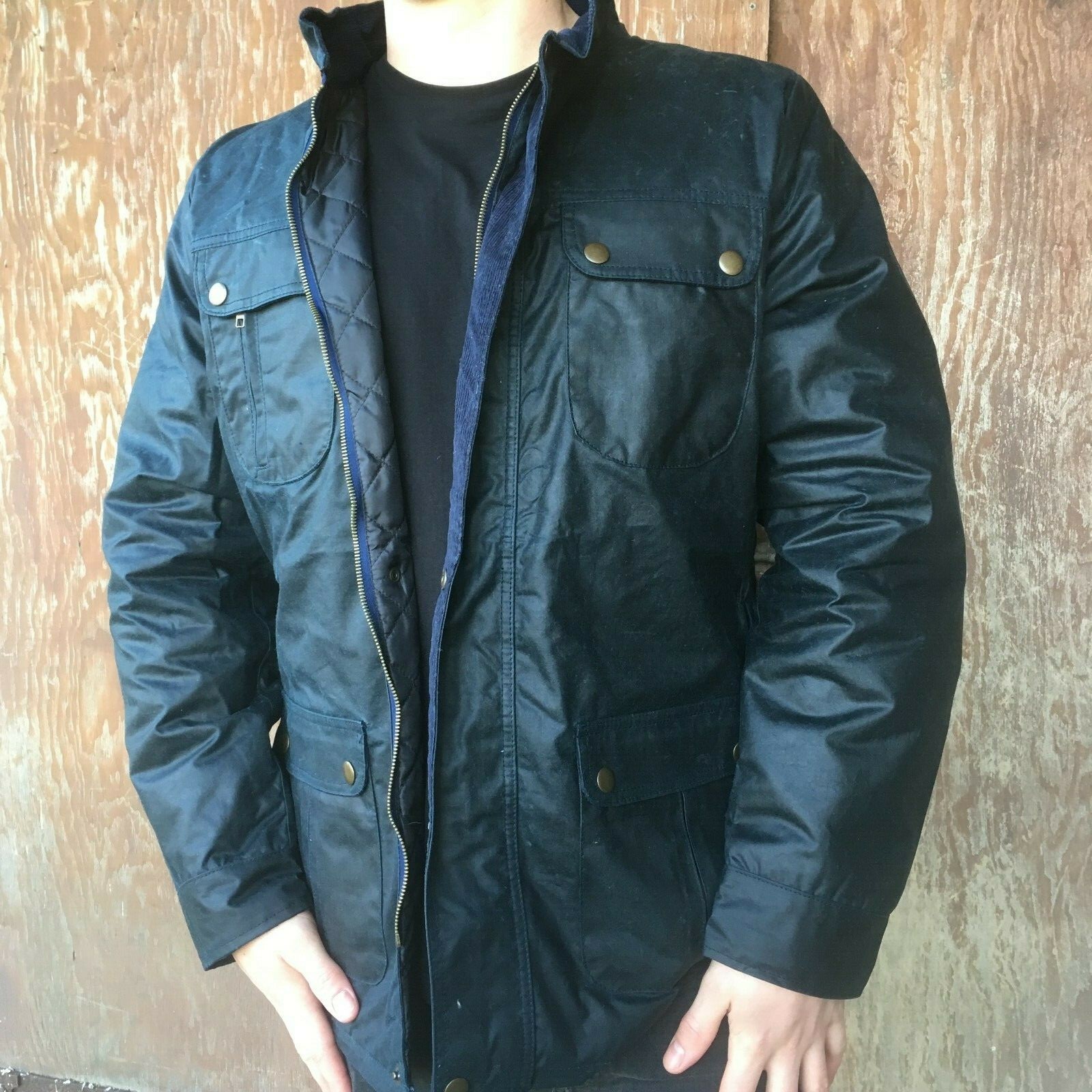 Men's Motorcycle Wax Cotton Jacket Biker Waxed Coat British UK eBay