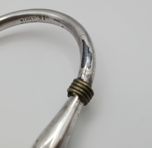 VTG Taxco Mexico Sterling Silver & Brass 925 TD-77 Clamper Hinge Cuff Bracelet - Picture 8 of 13