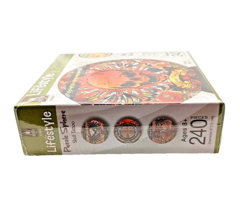 Nuevo PUZZLE CALAVERA ESFERA 3D con varios tatuajes 240 piezas estilo de vida desconcertado #31023 Foto 3 de 4