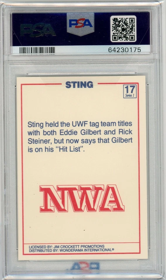 STING 1988 Wonderama NWA SUPERSTARS #17 wrestling ROOKIE card RC PSA 7 NM - Image 2 of 2