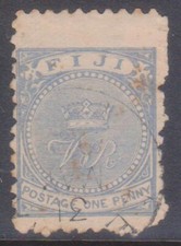 (F264-1) 1878 Fiji 1d blue stamp (A)