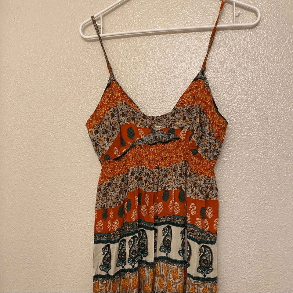 Vestido Forever 21 Boho Estampado Paisley Patchwork Correa Espagueti Rayón Y2K Maxi M Foto 3 de 4