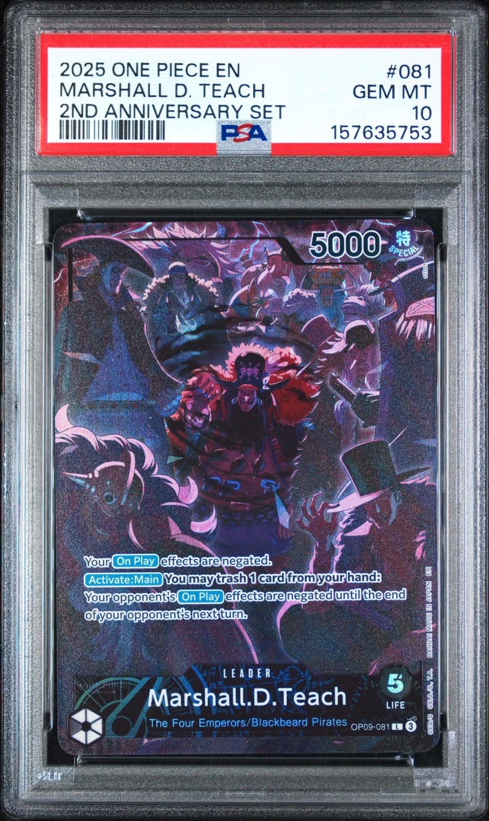 One Piece 2025 English Version 2nd Anniversary Set #081 Marshall D. Teach PSA 10