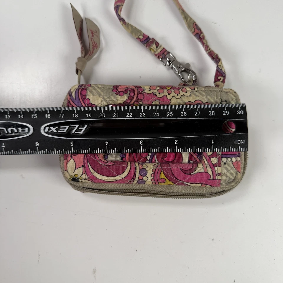 Vera Bradley Porte-carte Zip ID Coton Matelassé Lanière Amovible Rose Paisley - Photo 3/4