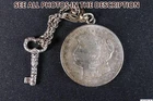 NobleSpirit VERY CHOICE 1921 Morgan SILVER Dollar with SILVER Bezel + Chain+ Key