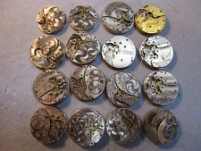 lot of 16 0s 3/0s vintage American pocket watch movements for parts or