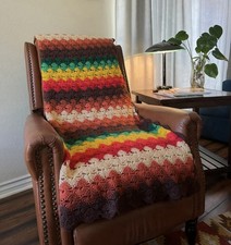 Vintage Diamond Crochet Throw Blanket Afghan Handmade Multicolor