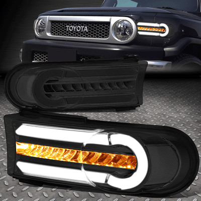 FOR 07-14 FJ CRUISER 3D LED DRL+SEQUENTIAL TURN SIGNAL BUMPER LIGHT SMOKED/CLEAR
