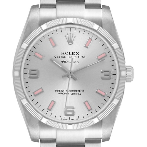 Rolex Air King Steel Silver Dial Pink Markers Mens Watch 114210