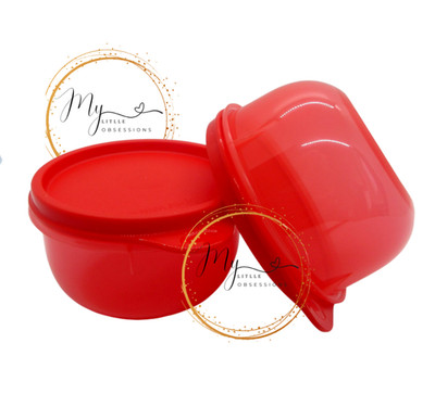 Tupperware New Ideal Little Bowls Set 2 RED Small 8 Ounce Snack Cups