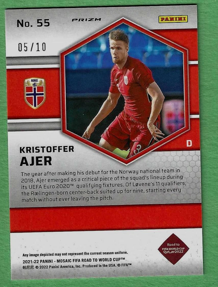 Kristoffer Ajer rookie 2021-22 Mosaic World Cup 55 GOLD /10 Norway RC Brentford - Image 2 of 2