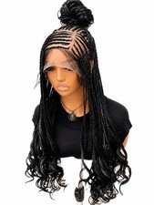 Handmade Black French Curl Braided Wig   Cornrow  Individual Braids   Lace...