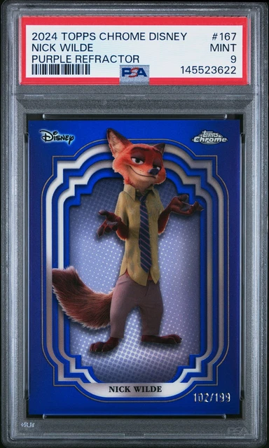 2024 Topps Chrome Disney #167 Nick Wilde Purple Refractor PSA 9