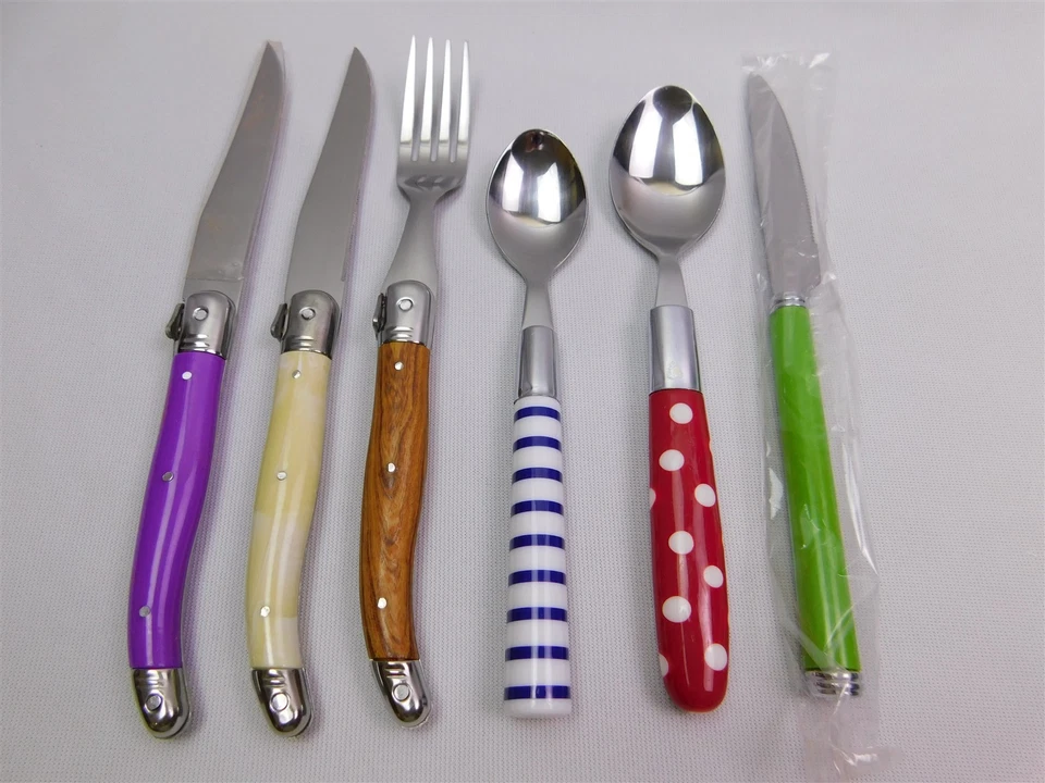 6 Pc Claude Lebrun Laguiole Inox Knife Fork Spoon Set Stainless Steel Mix Match - Image 4 of 4