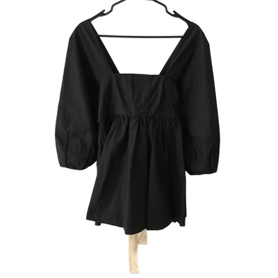 fancy black mini dress Flirty Fancy Square Neck Long Sleeve Black Mini Dress Black / S