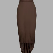 NEW Rick Owens Lilies Slim Fitted Jersey Rushed Back Knee Skirt 42/6-8 Drk Brown