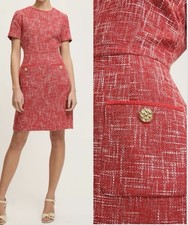 NWT $465 LK Bennett SZ 10 Alexa Red Cotton Blend Tweed Short Sleeve Dress