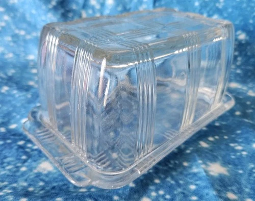 vintage Hazel Atlas 1lb Butter Dish w/Lid  Depression Glass Clear basket weave