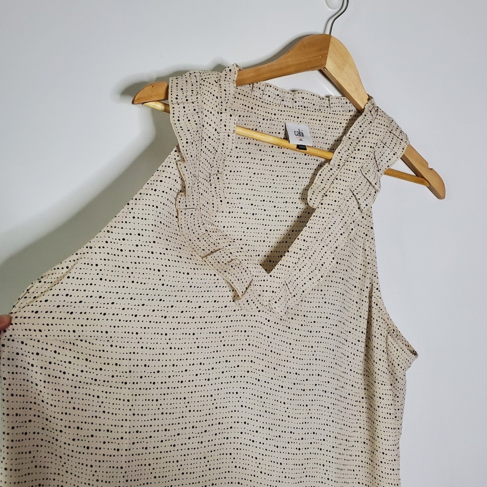 Cabi Morse Code Sleeveless ruffle front casual ta… - image 10