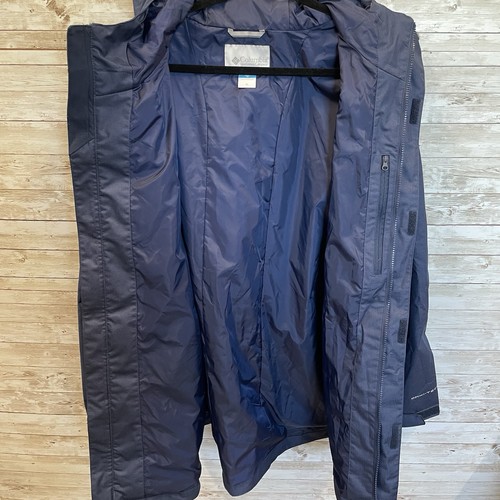 Columbia Herren XL Jacke Omni-Tech wasserdicht Kapuze Regenmantel dunkelblau lang - Bild 3 von 12