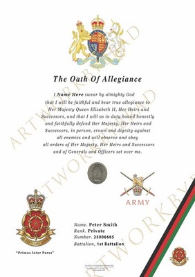 Personalisierte Eid-Treue-Urkunde Queens Lancashire Regiment