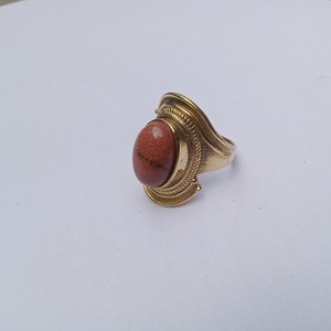Authentic Sandstone Oval Smooth 925 Sterling Silver Gold Plated Ring Unique Ring,Art Ring