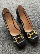 Gucci Horsebit Leather Square Toe Block Heel Pumps, Size 39 No Box