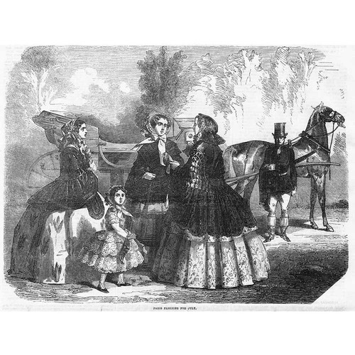 FASHION Woman and Childrens Paris Fashion s for July - Antique Print 1856