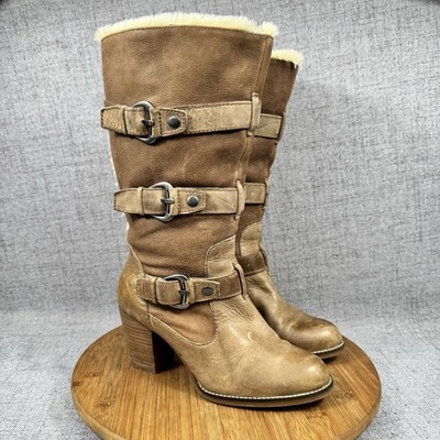 Gianni Bini Boots Womens 8 M Knee Suede Leather High Faux Fur Lined Buckle Strap