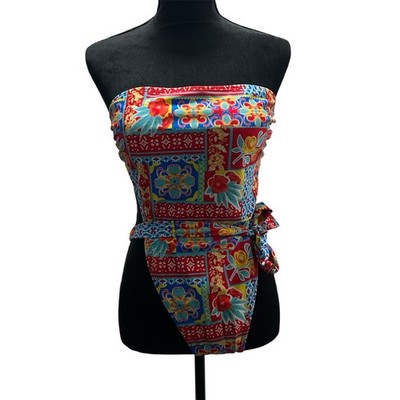 One Piece Swimsuit Small Strapless Multicolor Built In Bra Padding High Leg Cut