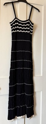 Primark schwarz weiß gestreift Baumwollmischung Strick Träger Maxikleid UK12/14 L55''