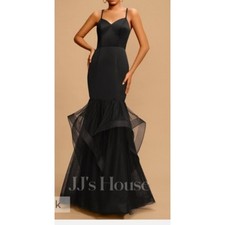 JJ's House black satin mermaid layered tulle dress Size 14 Prom Whimsigoth Retro