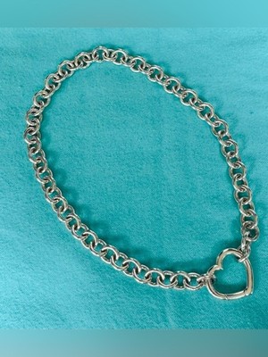Tiffany & Co. Necklace Sterling Silver 925 Chain, Open Heart 16 Inches
