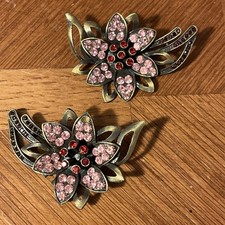 VTG Mid Century MCM 50s 60s Shoe Clips Large Fancy Pink Rhinestone Flowers