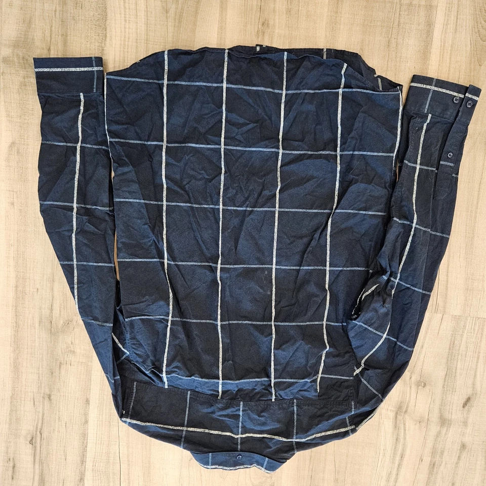 Camisa masculina Nixon grande azul com botões manga longa listra estilo padrão - Imagem 4 de 4