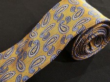 Michael Kors Tie Gold Blue Paisley Wiven Luxury Thick 100 Silk Necktie Jacquard