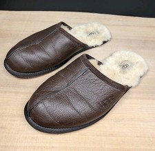 UGG Scuff Indoor Slipper Slide Brown Leather Shearling Lined Men's Sz 11