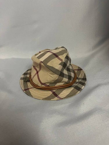 Burberry Nova Check Leather-Trim Bucket / Fedora Women's Hat M
