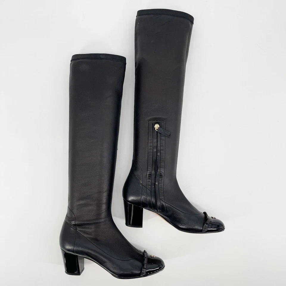 Chanel Cuero Negro 2010 Enclavamiento CC Volantes Puntera Elastizada Bota EU 36.5 Foto 4 de 4