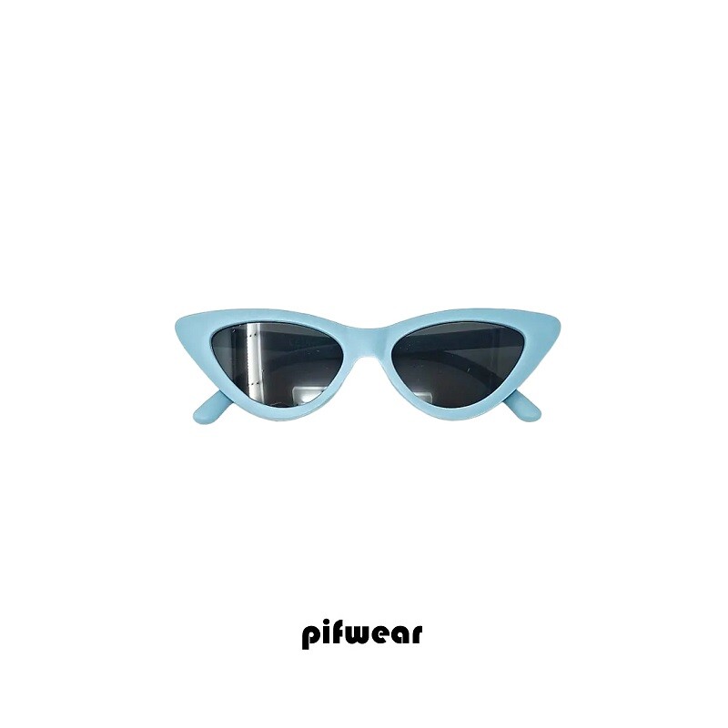 Occhiali da Sole stile gatto Montatura azzurro pastello Lenti nere