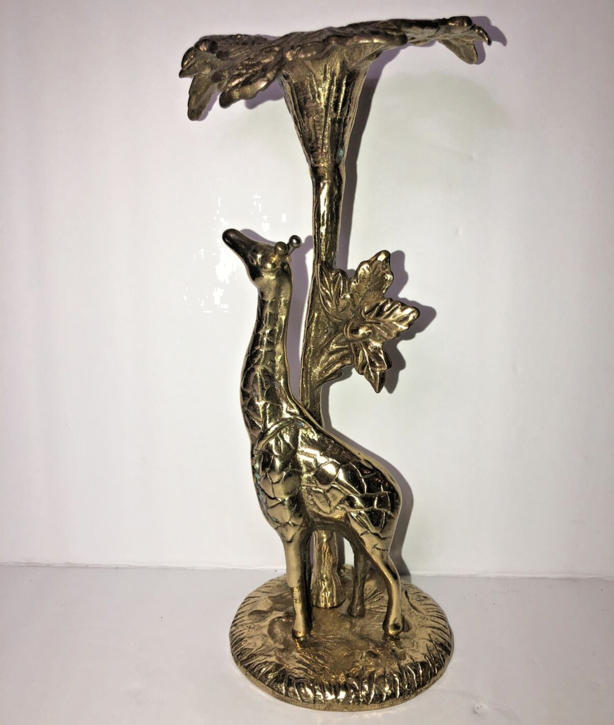Brass Giraffe Under Tree 9&rdquo; Candle Holder