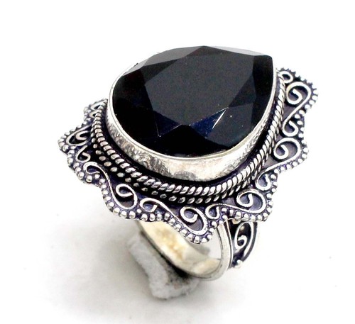 925 Sterling Silver Black Spinel Gemstone Jewelry Vintage Ring (US) Size-8